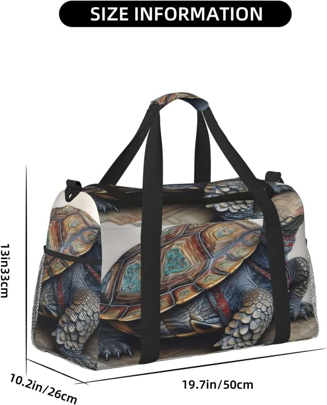 Travel Duffel Bag For Men Women, Tortoise Art Painting Carry On Sport Gym Bag With Shoulder Strap Lightweight Waterproof Weekender Bag Overnight Bag
