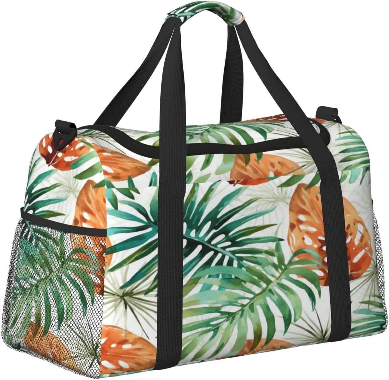 Travel Duffel Bag For Men Women, Tropical Palm Leaves Autumn Carry On Sport Gym Bag With Shoulder Strap Lightweight Waterproof Weekender Bag Overnight Bag