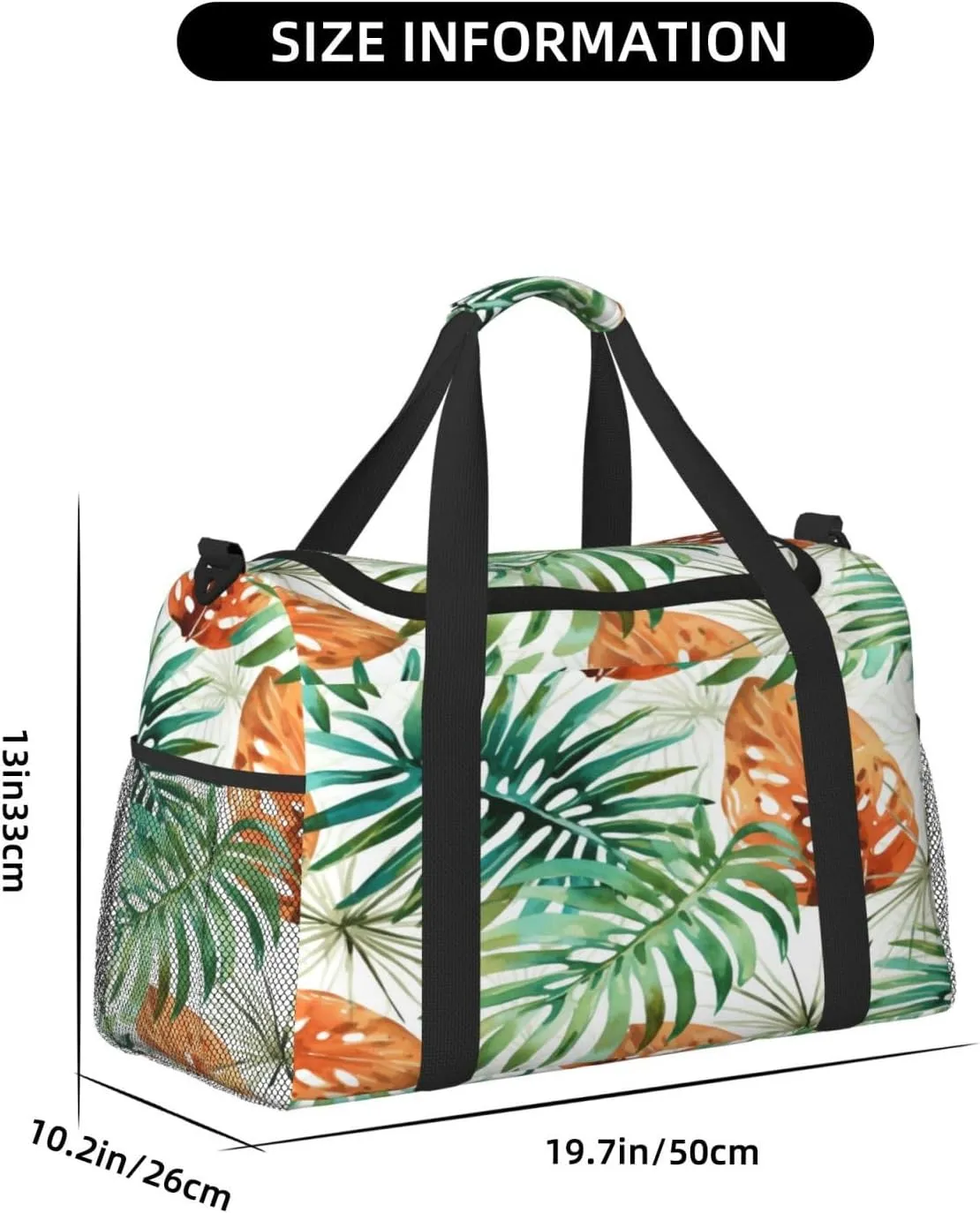 Travel Duffel Bag For Men Women, Tropical Palm Leaves Autumn Carry On Sport Gym Bag With Shoulder Strap Lightweight Waterproof Weekender Bag Overnight Bag