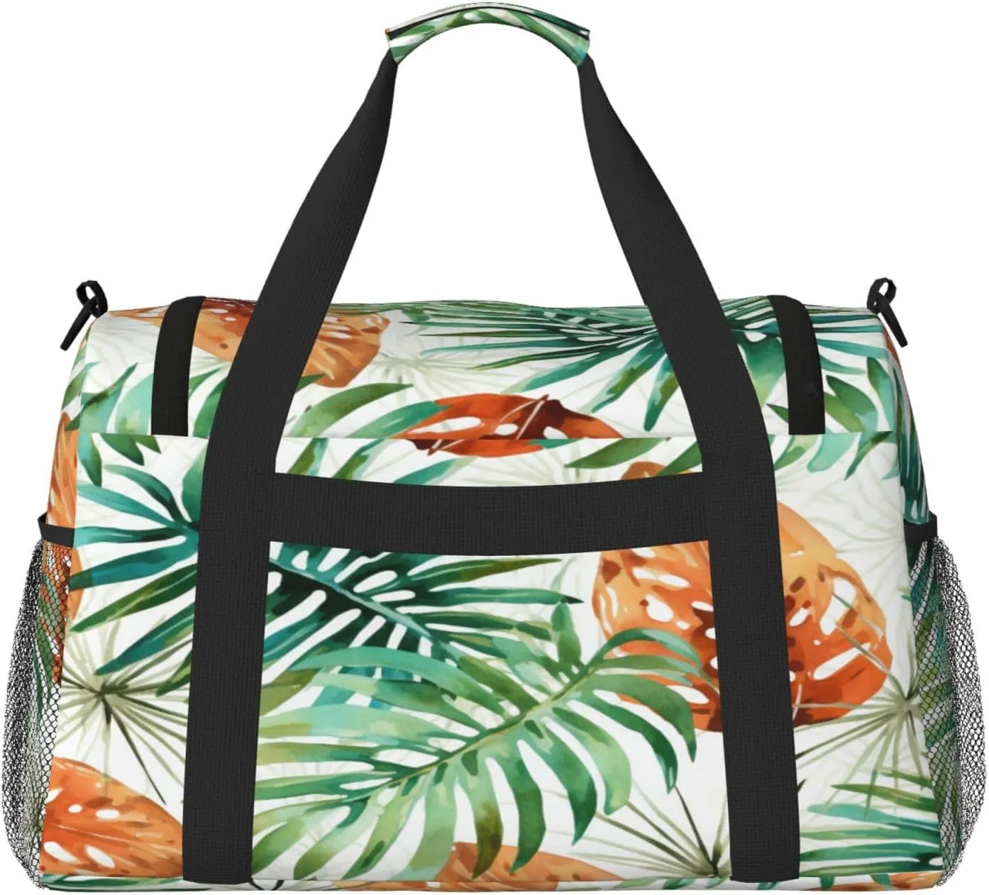 Travel Duffel Bag For Men Women, Tropical Palm Leaves Autumn Carry On Sport Gym Bag With Shoulder Strap Lightweight Waterproof Weekender Bag Overnight Bag