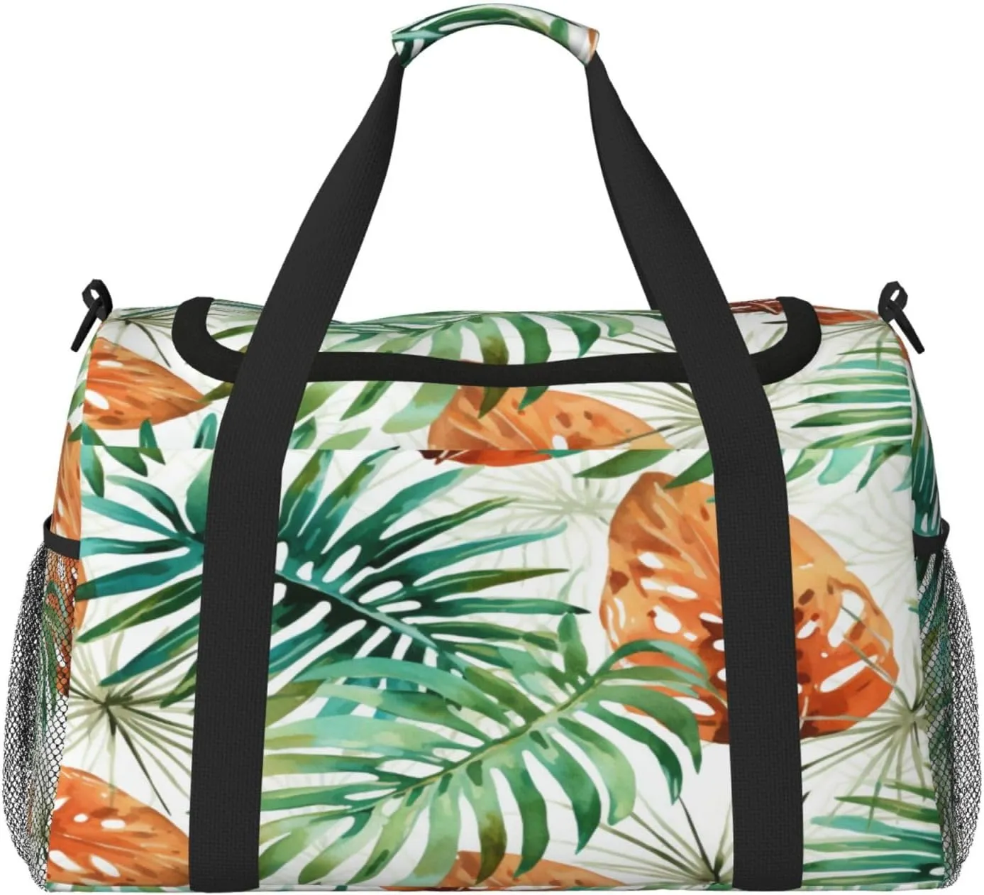 Travel Duffel Bag For Men Women, Tropical Palm Leaves Autumn Carry On Sport Gym Bag With Shoulder Strap Lightweight Waterproof Weekender Bag Overnight Bag