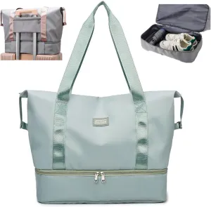 Travel Duffle Bag, Waterproof Large Foldable Airline Approved Tote Bag, Weekender, Overnight Gym Dry&Wet Separation Carry On, Hospital Bag for Labor and Delivery with Luggage Sleeve (Green)