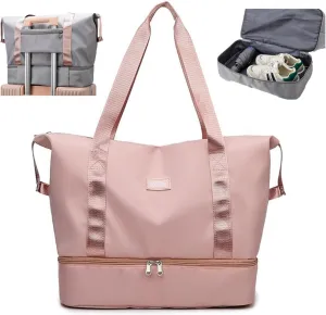 Travel Duffle Bag, Waterproof Large Foldable Airline Approved Tote Bag, Weekender, Overnight Gym Dry&Wet Separation Carry On, Hospital Bag for Labor and Delivery with Luggage Sleeve (Pink)