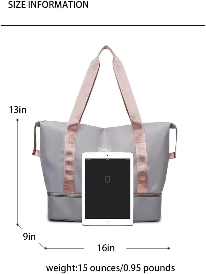 Travel Duffle Bag, Waterproof Large Foldable Airline Approved Tote Bag, Weekender, Overnight Gym Dry&Wet Separation Carry On, Hospital Bag for Labor and Delivery with Luggage Sleeve (Pink)