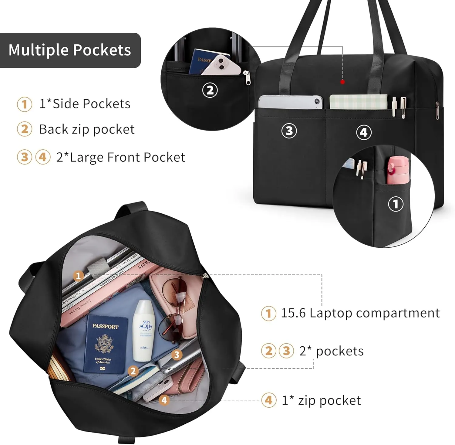 Travel Duffle Tote Bag Women Gym Work Shoulder Handbag 26L Compartment Weekender Overnight Bag Personal Item Bag