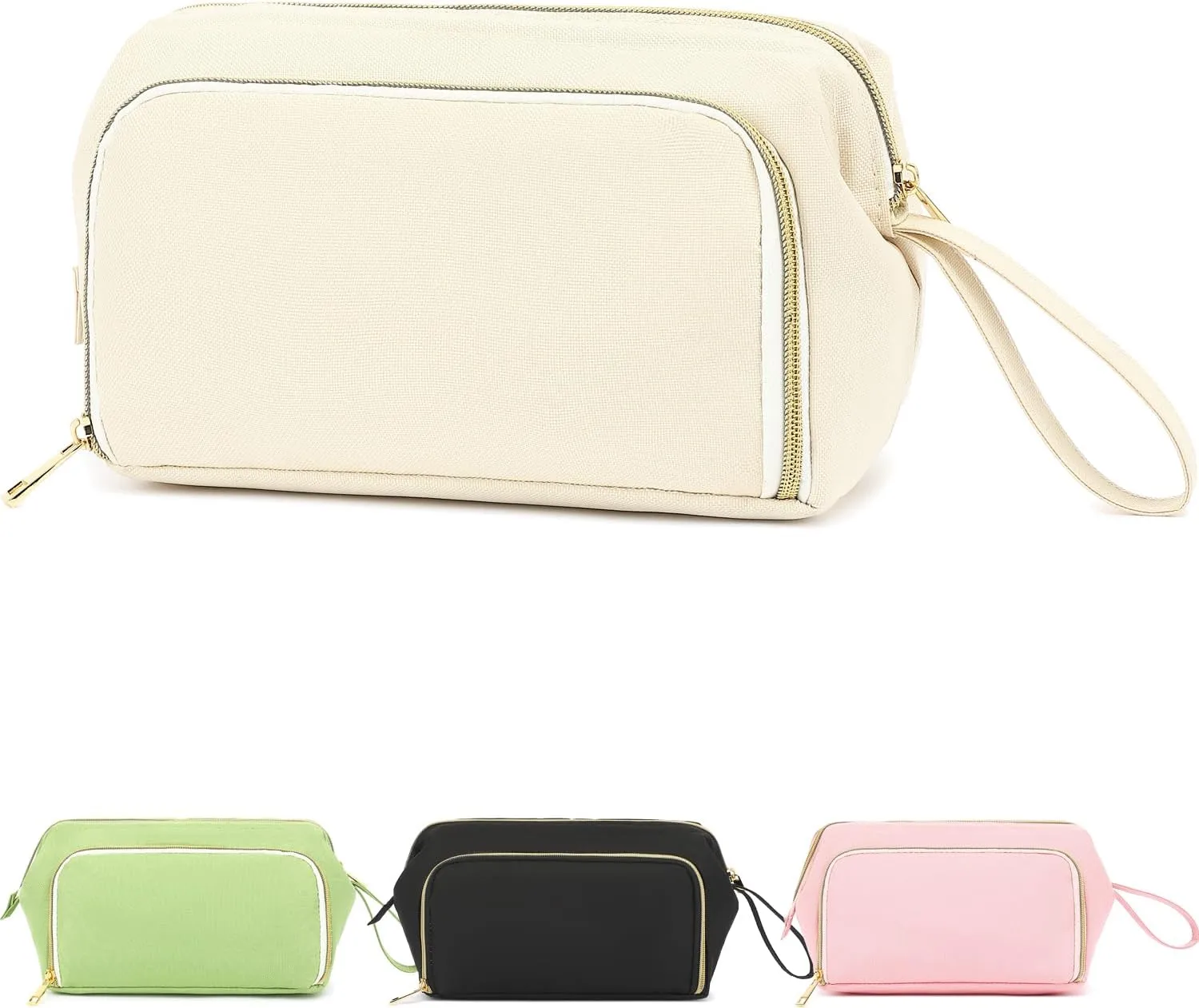 Travel Makeup Bag, Wide-open Cosmetic Bag Make Up Organizer Case with Brushes Pocket for Women, Large Family Toiletry Bag Skincare Pouch for Toiletries Accessories