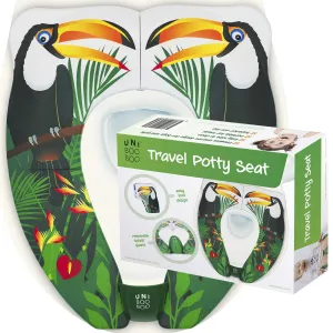 Travel Potty Seat - Portable and Foldable Toddler Kids Toilet Training Seat for All Toilets - with Splash Guard and Rubber Pads - Free Kids Travel Bag for Boys and Girls (Toucan)