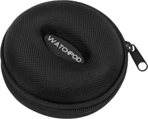 Travel Watch Case | Single Watch Box w/Zipper for Storage | Cushioned Round Portable Watch Case for Travel | Fits all Wristwatches and Smart Watches up to 50mm (Black)