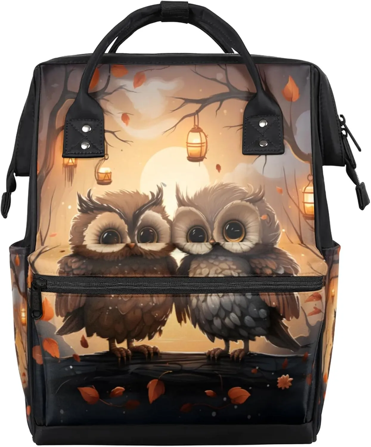 Tree Owls Lights Diaper Bag Mommy Bags With Adjustable Shoulder Strap Waterproof Multifunction Shoulder Bag Travel Large Capacity Backpack for Moms And Dads