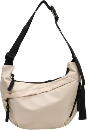 Trendy Crossbody Bag with Adjustable Strap Fashion Half Moon Bag for Outdoor Travel Large Capacity Shoulder Bag for Women (Beige)
