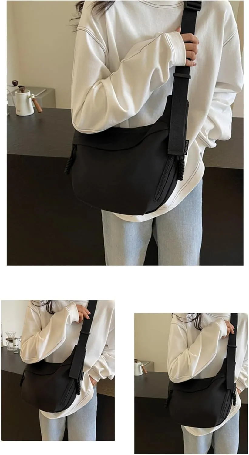 Trendy Crossbody Bag with Adjustable Strap Fashion Half Moon Bag for Outdoor Travel Large Capacity Shoulder Bag for Women (Black)