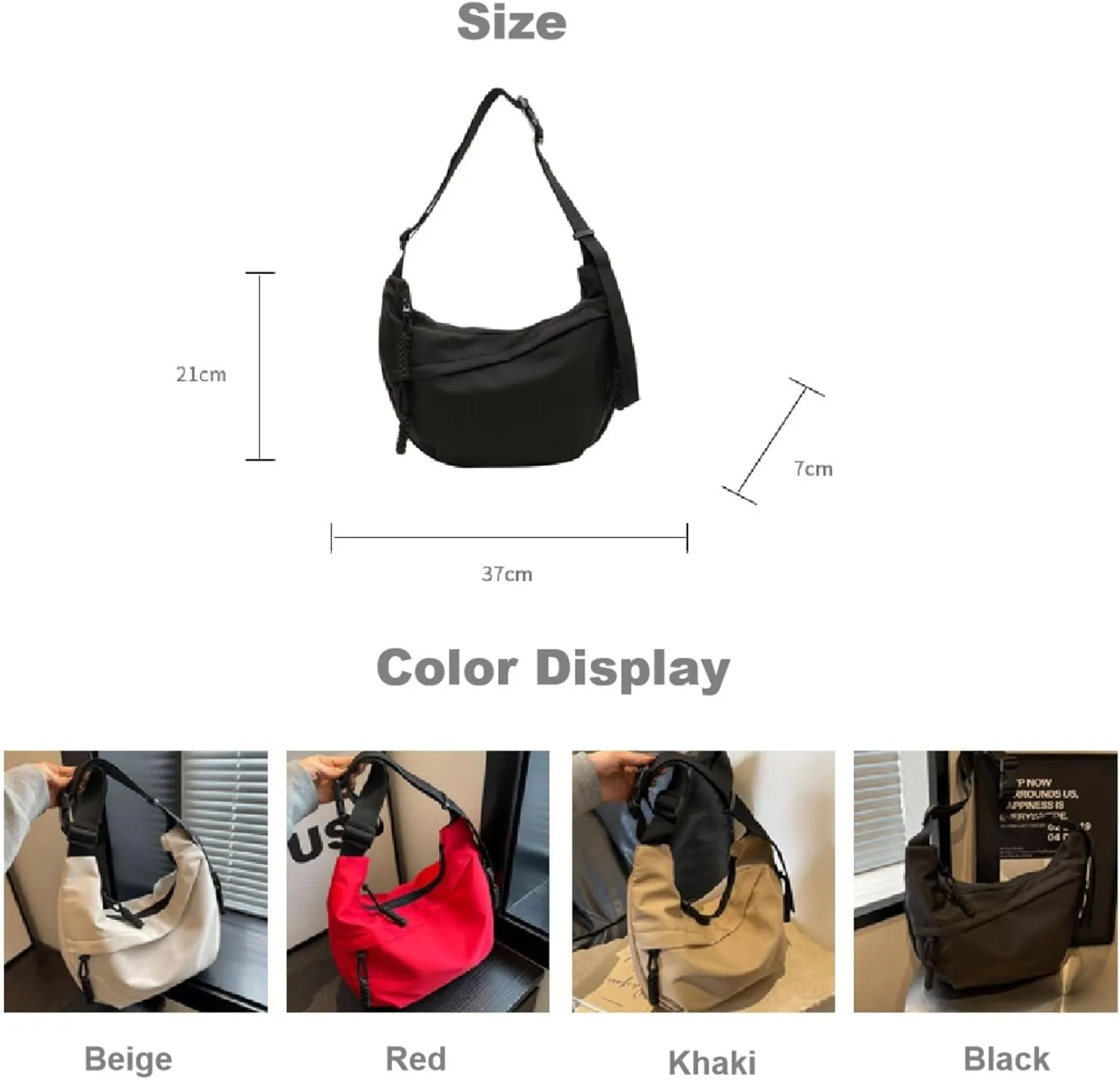 Trendy Crossbody Bag with Adjustable Strap Fashion Half Moon Bag for Outdoor Travel Large Capacity Shoulder Bag for Women (Black)