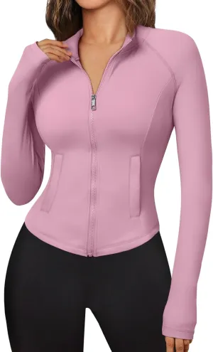 Trendy Queen Women's Full Zip Up Scrubs Lightweight Jacket Cropped Long Sleeve Workout Sweatshirts Slim Fit Running Hoodies