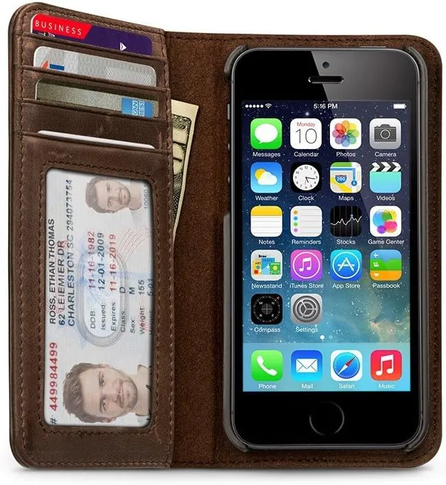 Twelve South BookBook for iPhone SE/5s, vintage brown | Vintage leather iPhone book case and wallet