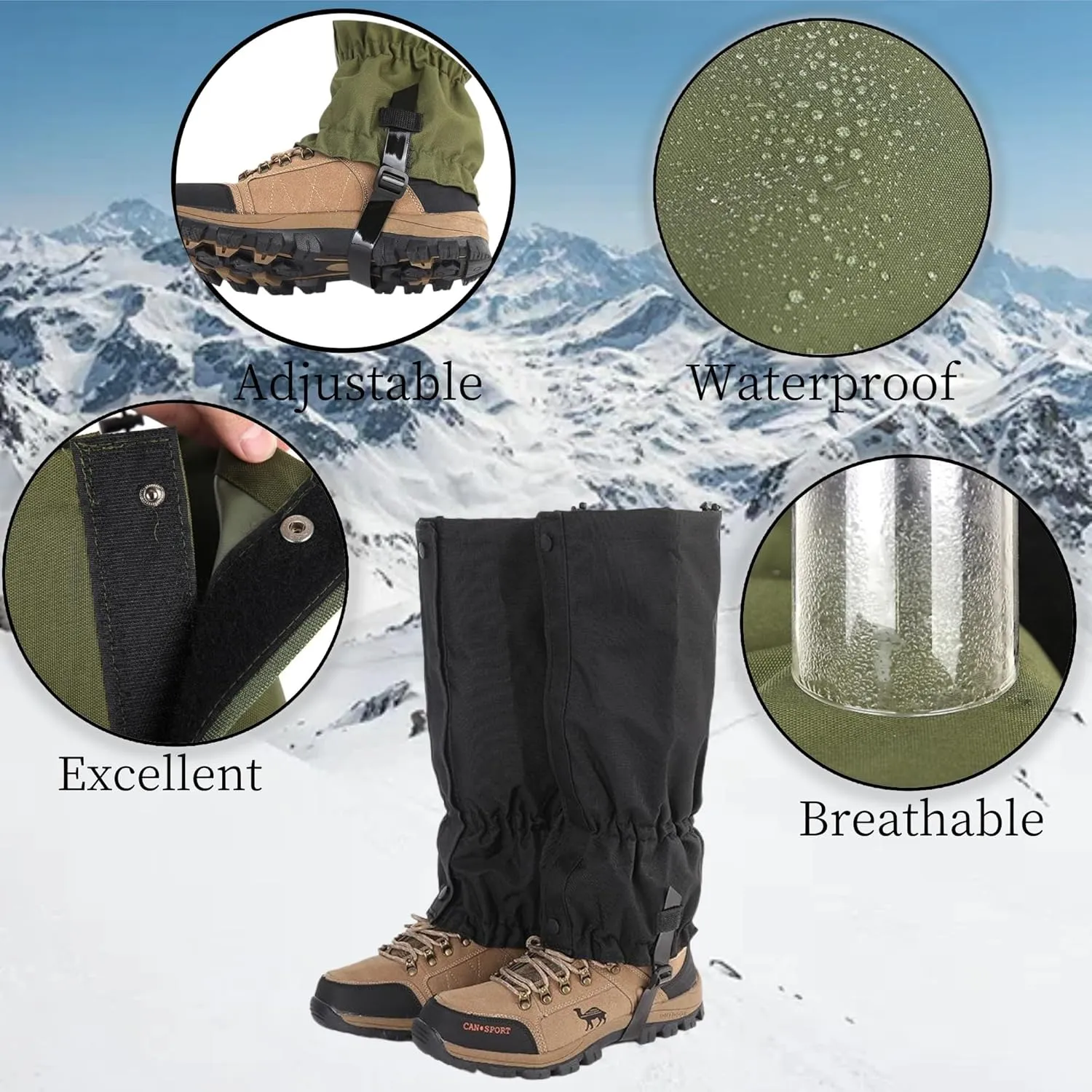 UNICQOK Army Water Proof Gators Leg Gaiters for Hunting,Snow Boot Guard Gators,Trail Running Gaiters,Shoe Gaiters,Sandproof,Waterproof Hiking Gaiters for Running,Snow,Mountain Climbing,Yard Work