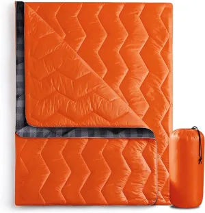 UNIKOME Outdoor Packable Camping Blanket, Lightweight Travel Blanket Waterproof Warm Camping Blanket for Hiking, Camping, Puffy Down Alternative Camping Blanket with Corner Loops, 75"×52", Orange
