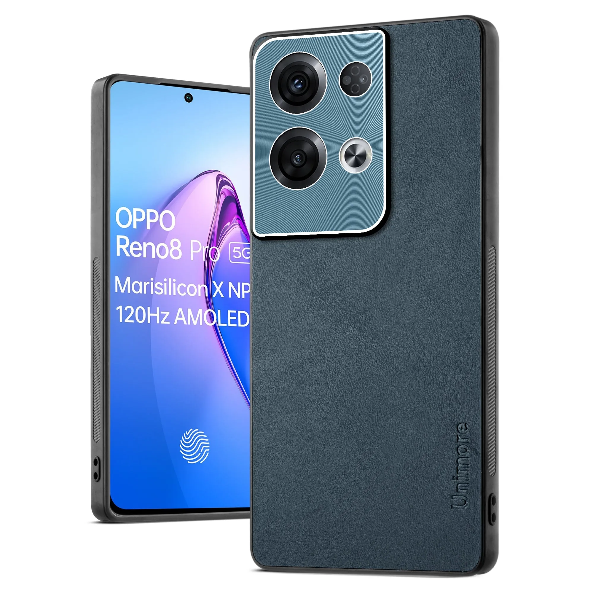 Unimore Leather Hard Case with Shiny Camera Protection For Oppo Reno 8 Pro 5G