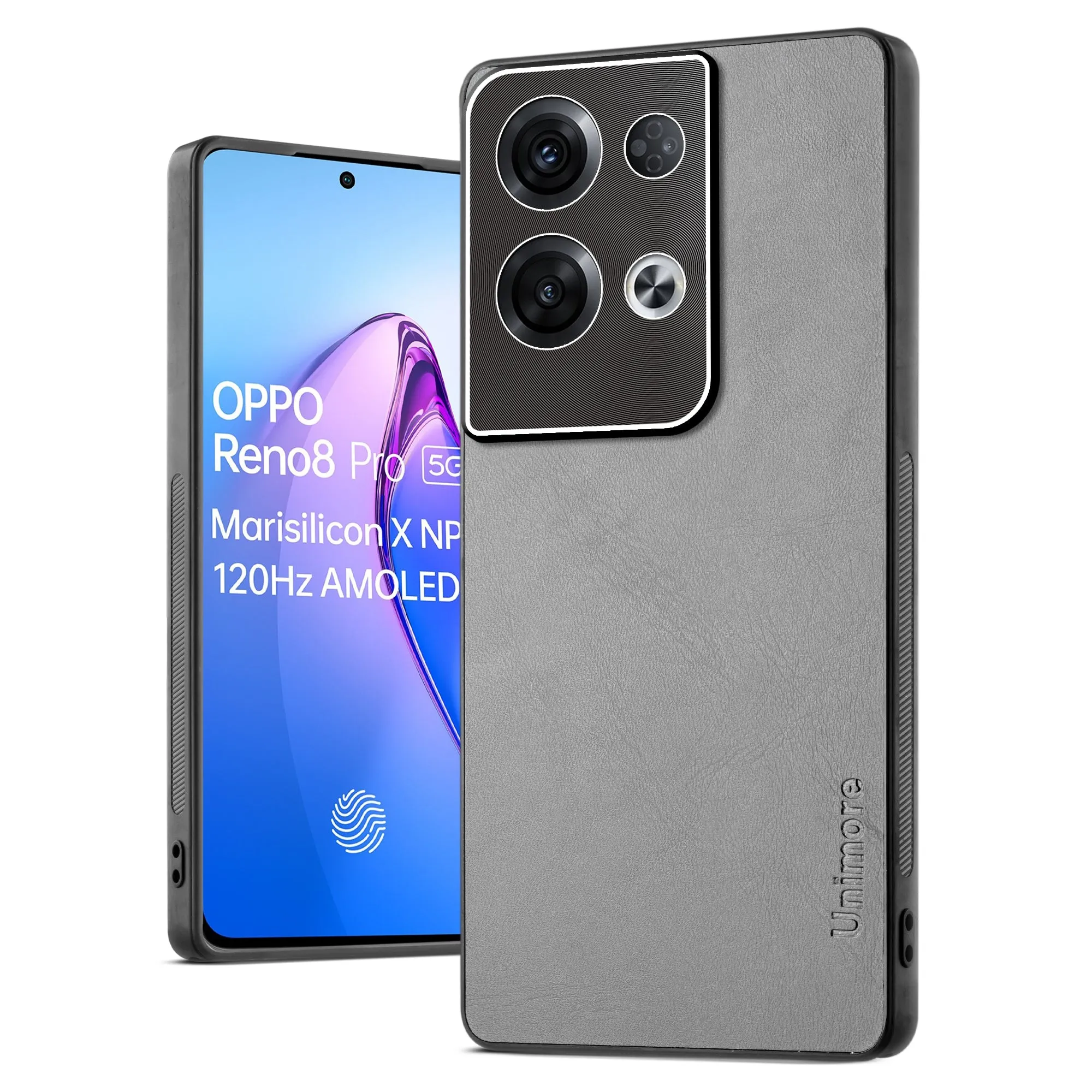 Unimore Leather Hard Case with Shiny Camera Protection For Oppo Reno 8 Pro 5G