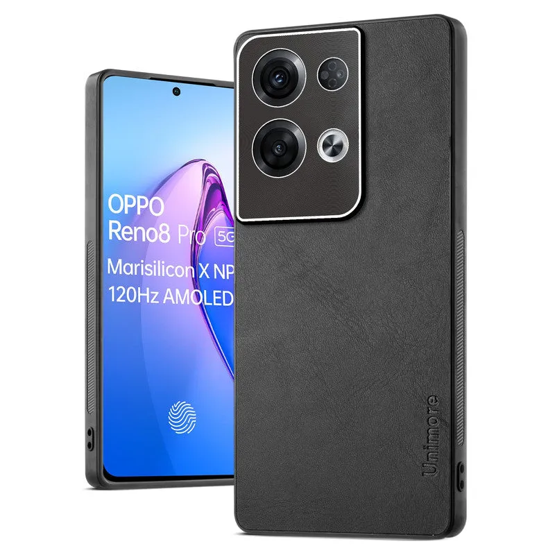 Unimore Leather Hard Case with Shiny Camera Protection For Oppo Reno 8 Pro 5G