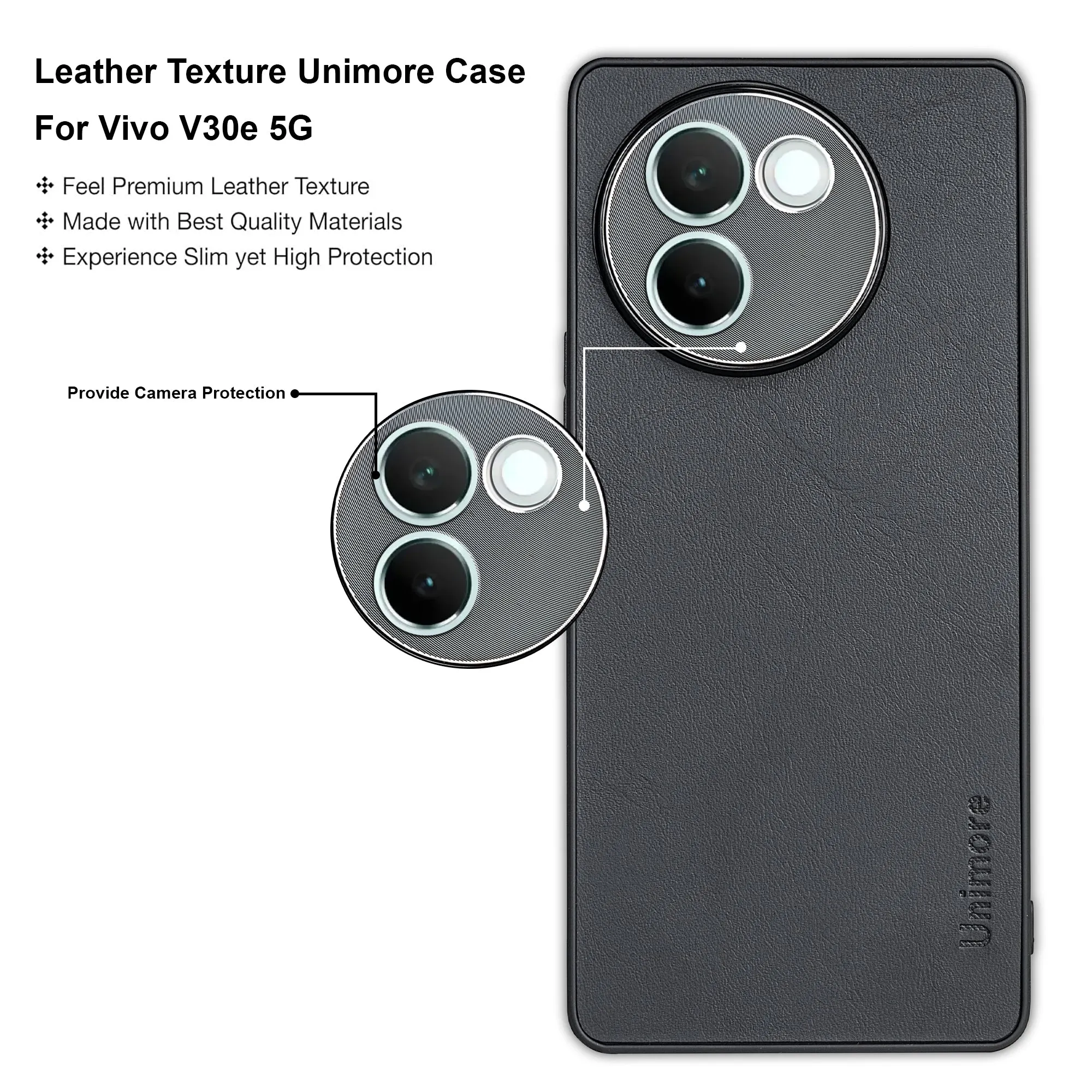 Unimore Leather Hard Case with Shiny Camera Protection For Vivo V30e 5G