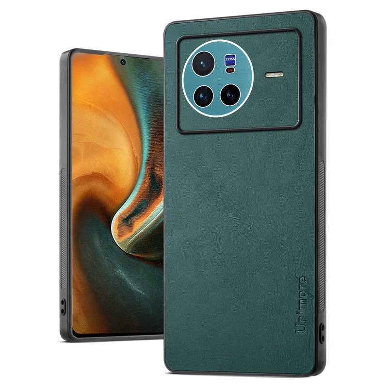 Unimore Leather Hard Case with Shiny Camera Protection For Vivo X80 5G