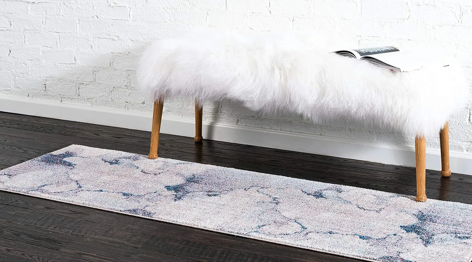 Unique Loom Rainbow Collection Modern Abstract Watercolor Blue Gray Runner Rug (2' 0 x 6' 0)