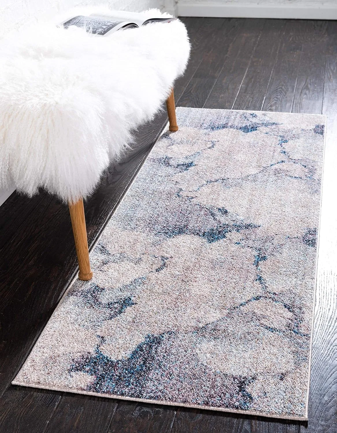 Unique Loom Rainbow Collection Modern Abstract Watercolor Blue Gray Runner Rug (2' 0 x 6' 0)