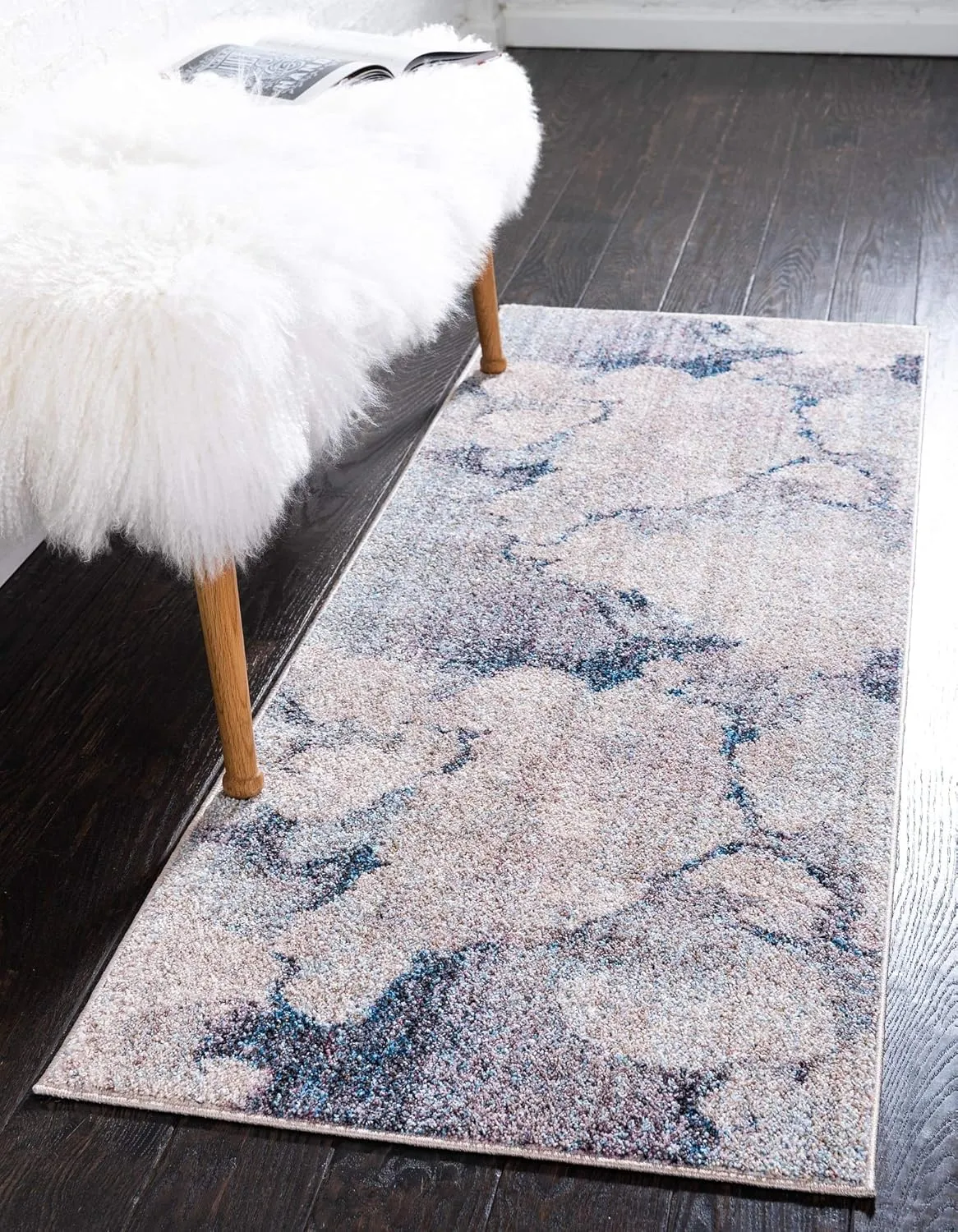 Unique Loom Rainbow Collection Modern Abstract Watercolor Blue Gray Runner Rug (2' 0 x 6' 0)