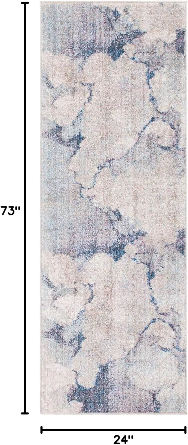 Unique Loom Rainbow Collection Modern Abstract Watercolor Blue Gray Runner Rug (2' 0 x 6' 0)