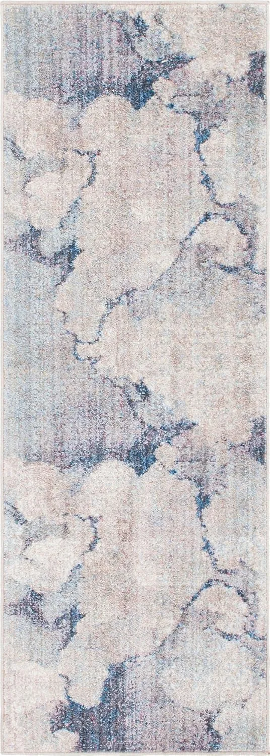 Unique Loom Rainbow Collection Modern Abstract Watercolor Blue Gray Runner Rug (2' 0 x 6' 0)