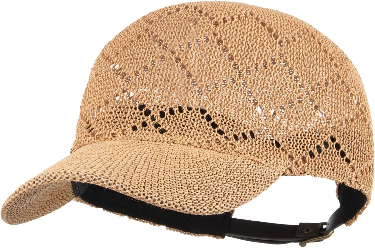 Unisex Adults Rhombus Pattern Paper Blend Fabric Woven Visor Sunhat Summer Sun Hat Baseball Cap