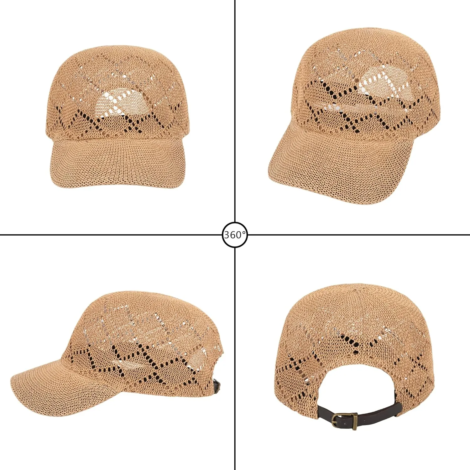 Unisex Adults Rhombus Pattern Paper Blend Fabric Woven Visor Sunhat Summer Sun Hat Baseball Cap