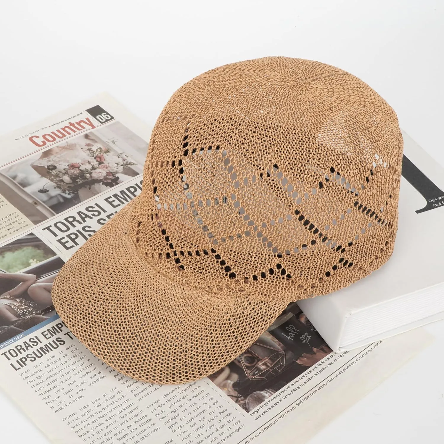 Unisex Adults Rhombus Pattern Paper Blend Fabric Woven Visor Sunhat Summer Sun Hat Baseball Cap