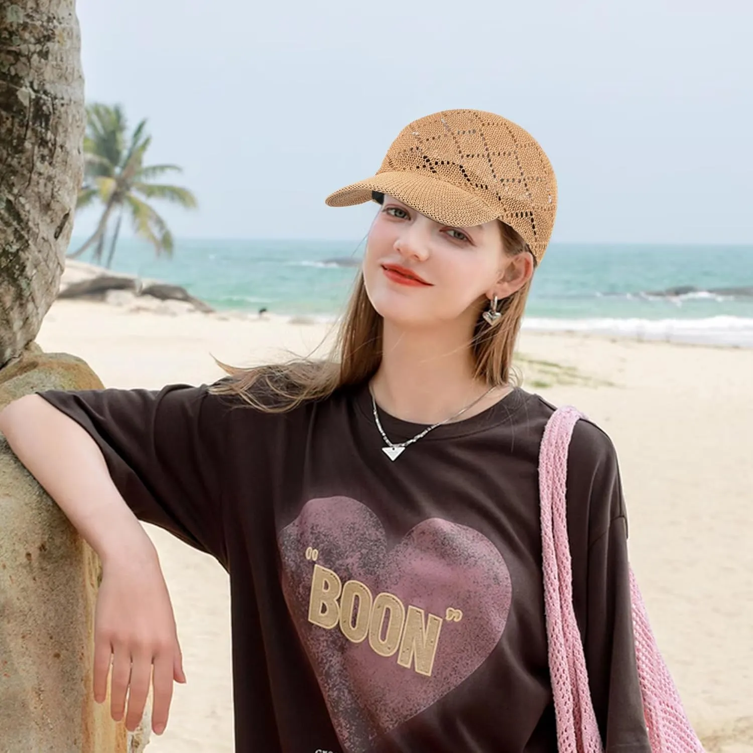 Unisex Adults Rhombus Pattern Paper Blend Fabric Woven Visor Sunhat Summer Sun Hat Baseball Cap