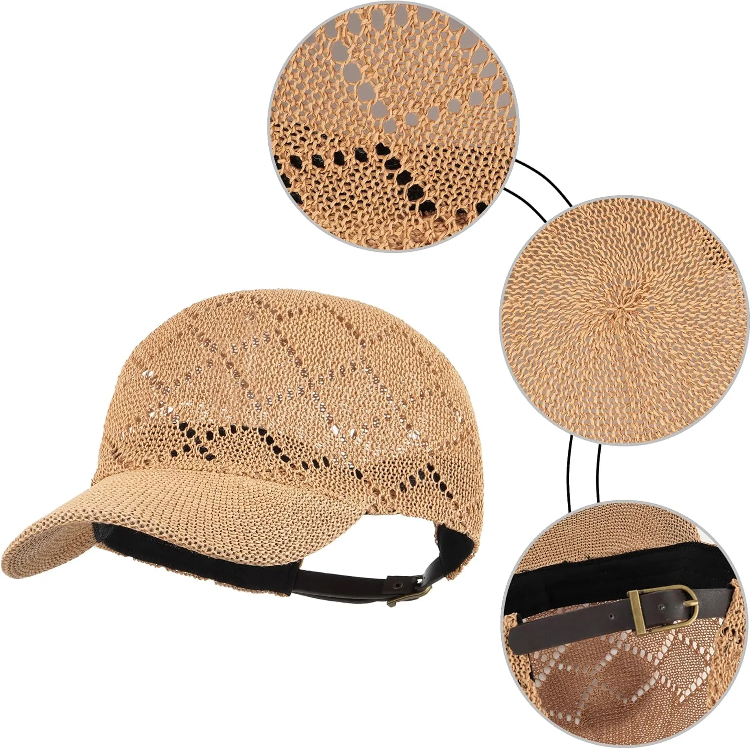 Unisex Adults Rhombus Pattern Paper Blend Fabric Woven Visor Sunhat Summer Sun Hat Baseball Cap