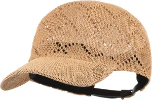 Unisex Adults Rhombus Pattern Paper Blend Fabric Woven Visor Sunhat Summer Sun Hat Baseball Cap