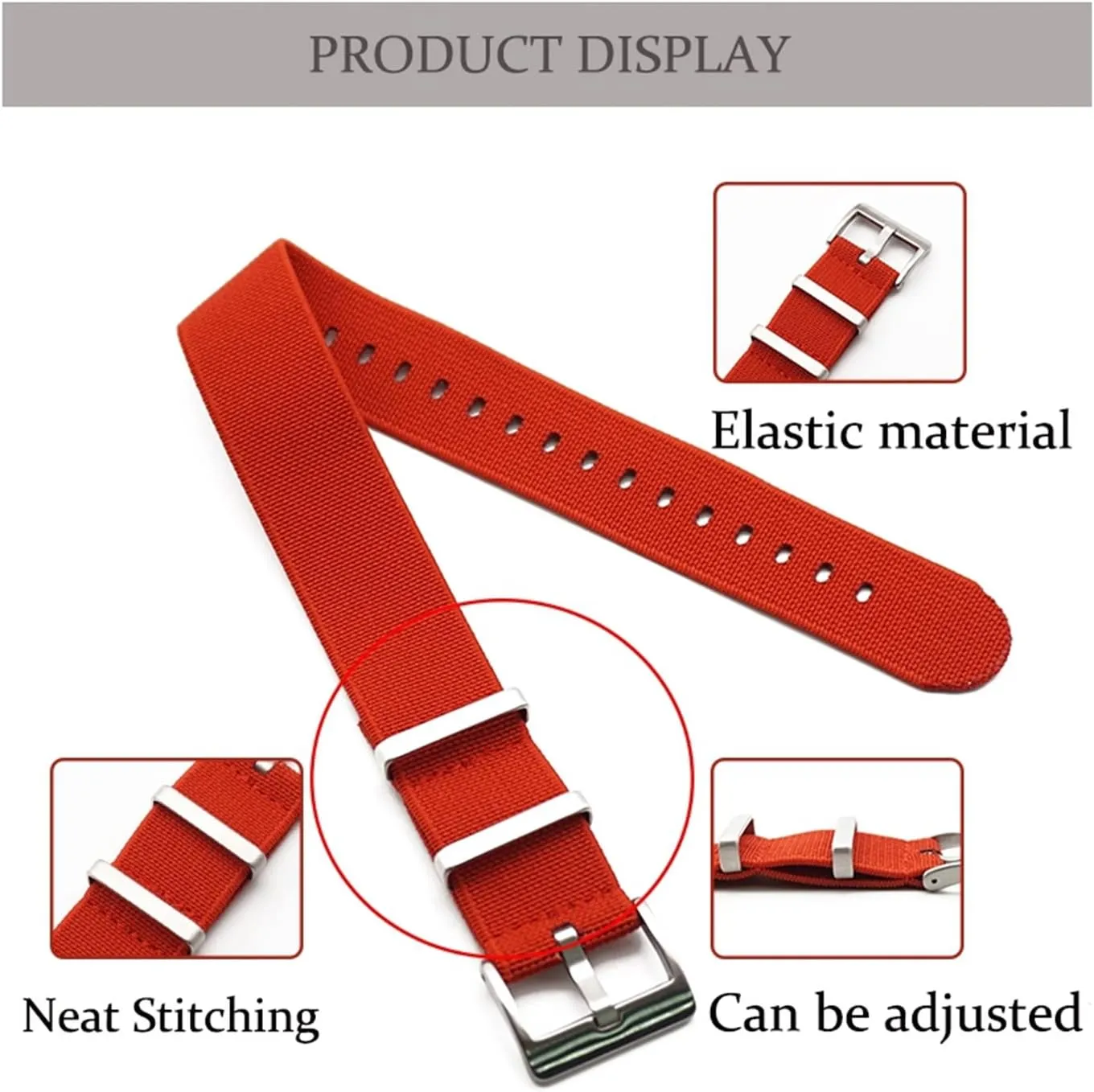 Universal Strap,20mm/22mm French Troops Military Parachute Elastic Nylon NATO Watch Straps Replacement Skin Friendly Watch Band Accessories(Black,20mm)
