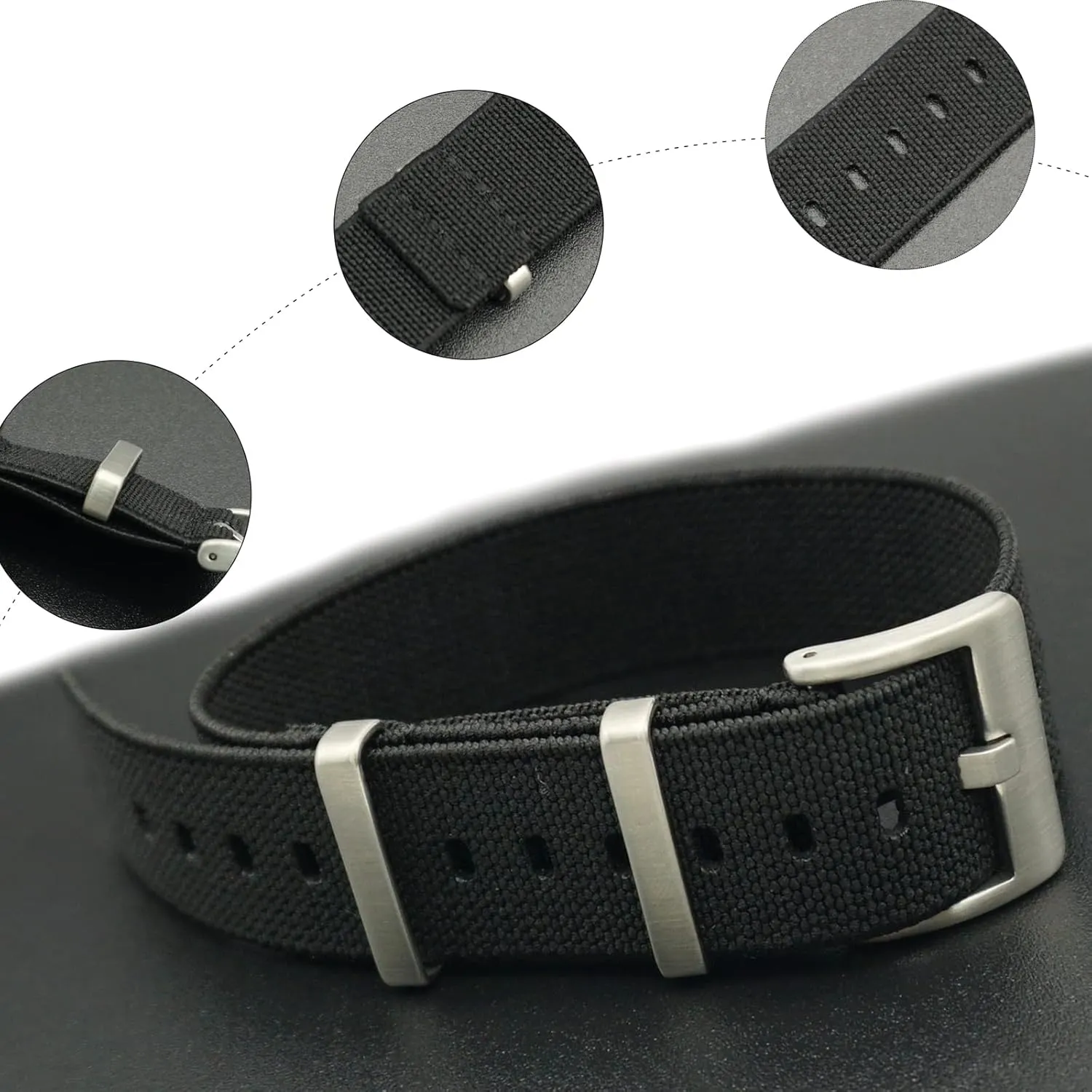 Universal Strap,20mm/22mm French Troops Military Parachute Elastic Nylon NATO Watch Straps Replacement Skin Friendly Watch Band Accessories(Black,20mm)