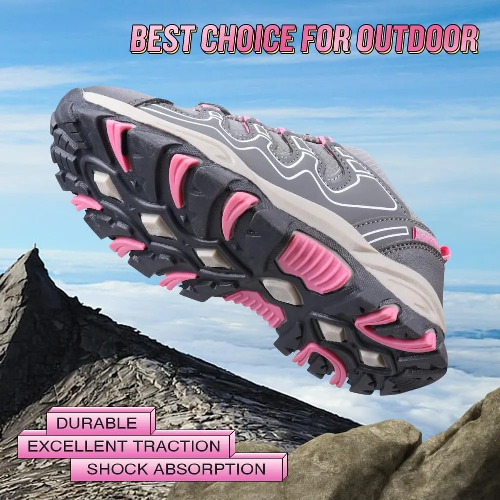 UOVO Girls Boys Hiking Shoes Boys Girls Waterproof Sneakers Kids Running Tennis Outdoor Shoes Non-Slip Lightweight
