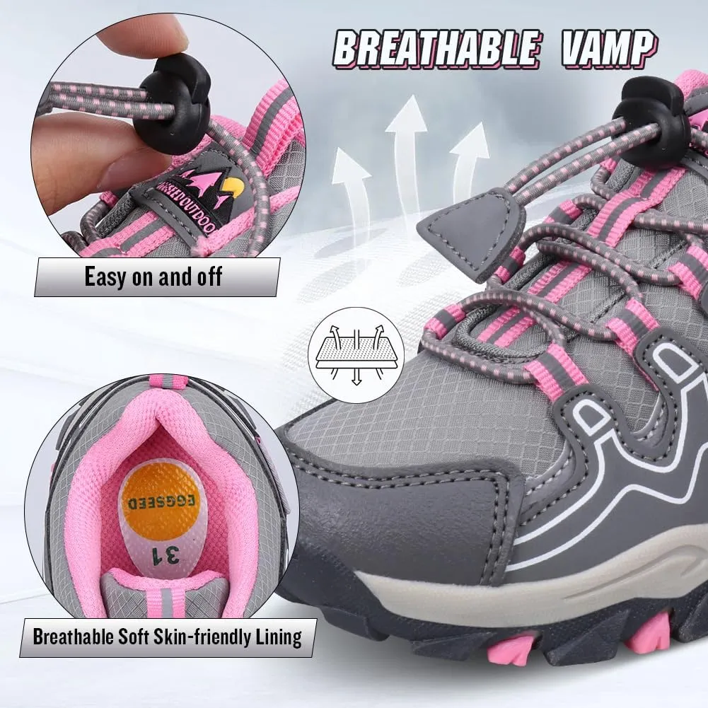 UOVO Girls Boys Hiking Shoes Boys Girls Waterproof Sneakers Kids Running Tennis Outdoor Shoes Non-Slip Lightweight