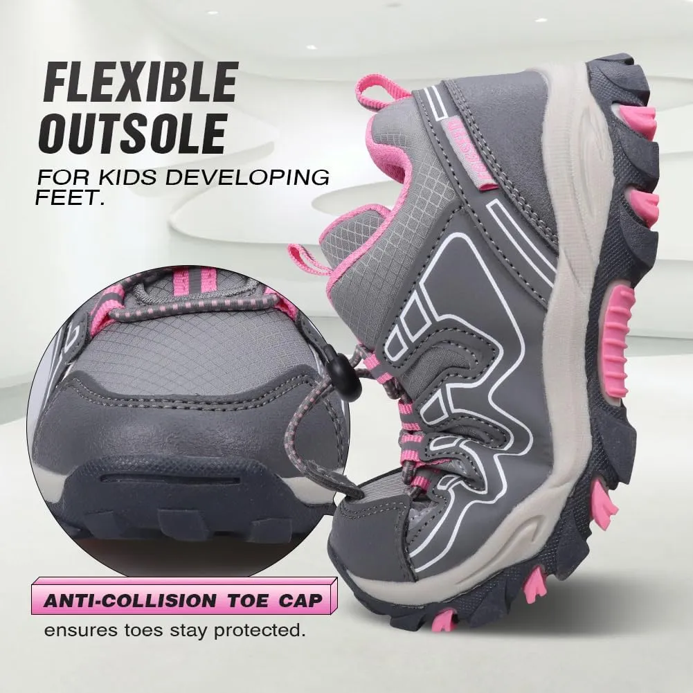 UOVO Girls Boys Hiking Shoes Boys Girls Waterproof Sneakers Kids Running Tennis Outdoor Shoes Non-Slip Lightweight