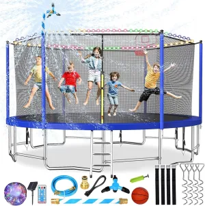 Upgraded 16FT 15FT 14FT 12FT 10FT 8FT Trampoline Outdoor with Basketball Hoop and Net, Capacity for 4-6 Kids and Adults