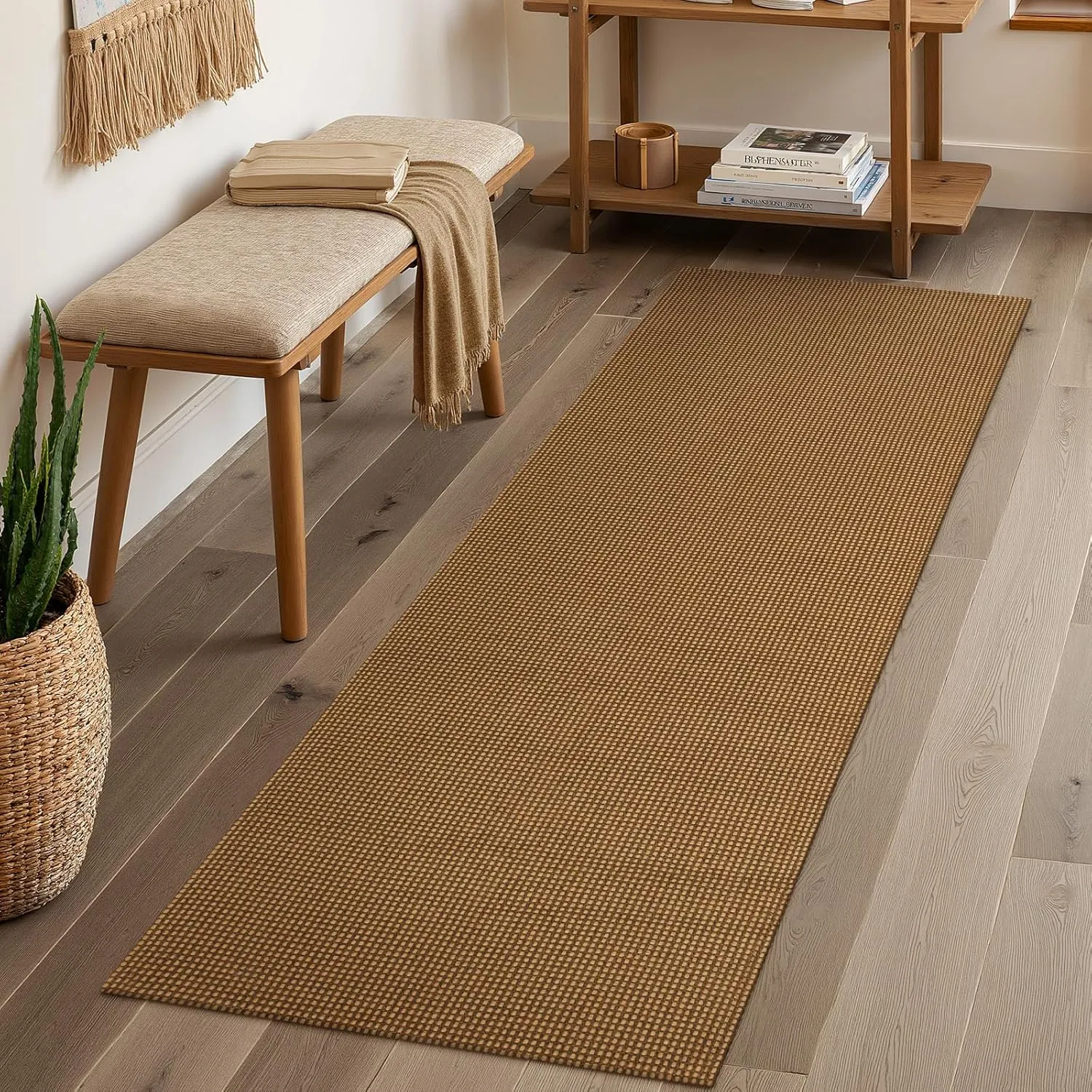 Uphome Kitchen Runner Rug, 2x6 Machine Washable Boho Runner Rug, Low Pile Woven Cotton Farmhouse Rug Runners for Hallway Non Slip, Stain Resistant Runners for Entryway Bedroom Kitchen Floor, Natural