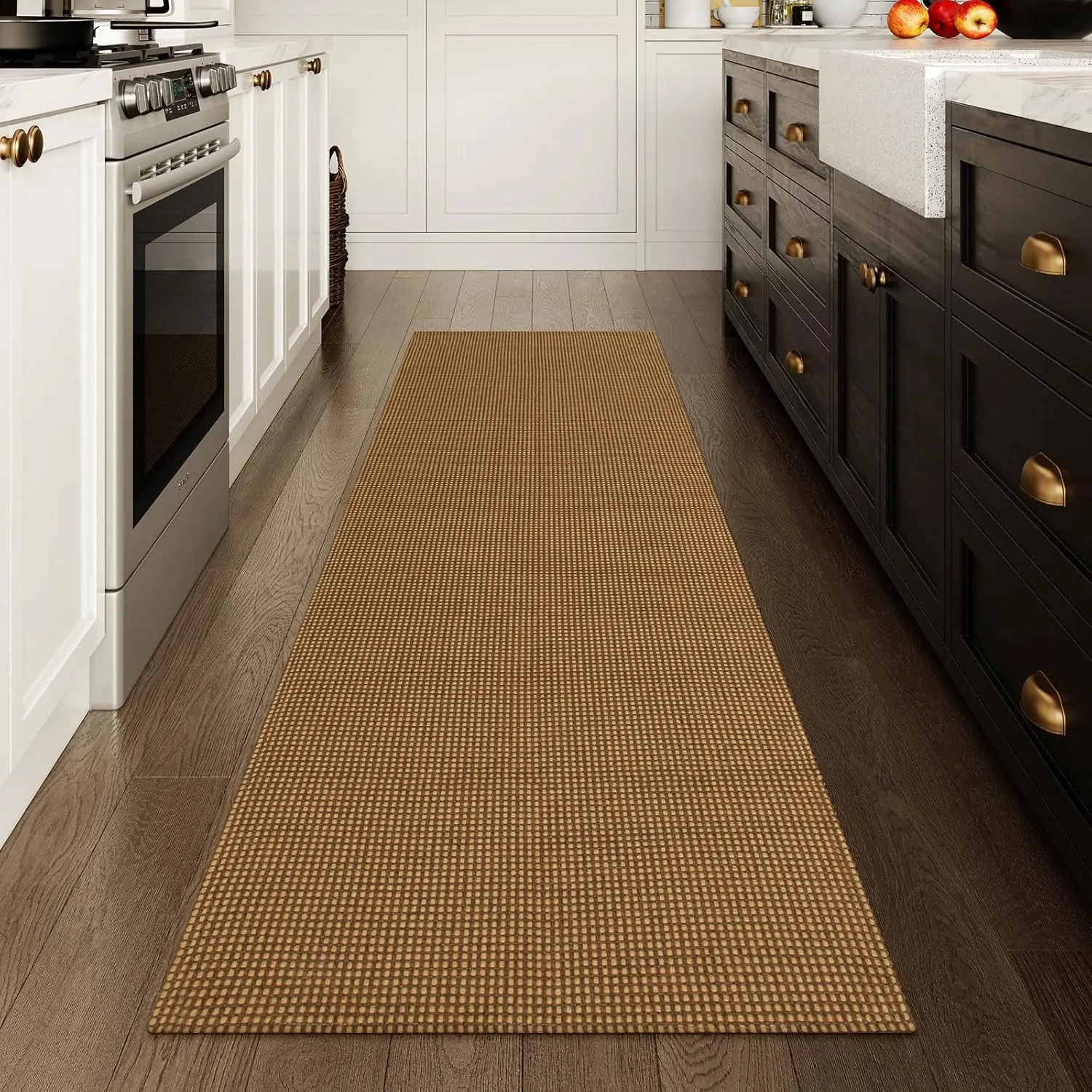 Uphome Kitchen Runner Rug, 2x6 Machine Washable Boho Runner Rug, Low Pile Woven Cotton Farmhouse Rug Runners for Hallway Non Slip, Stain Resistant Runners for Entryway Bedroom Kitchen Floor, Natural