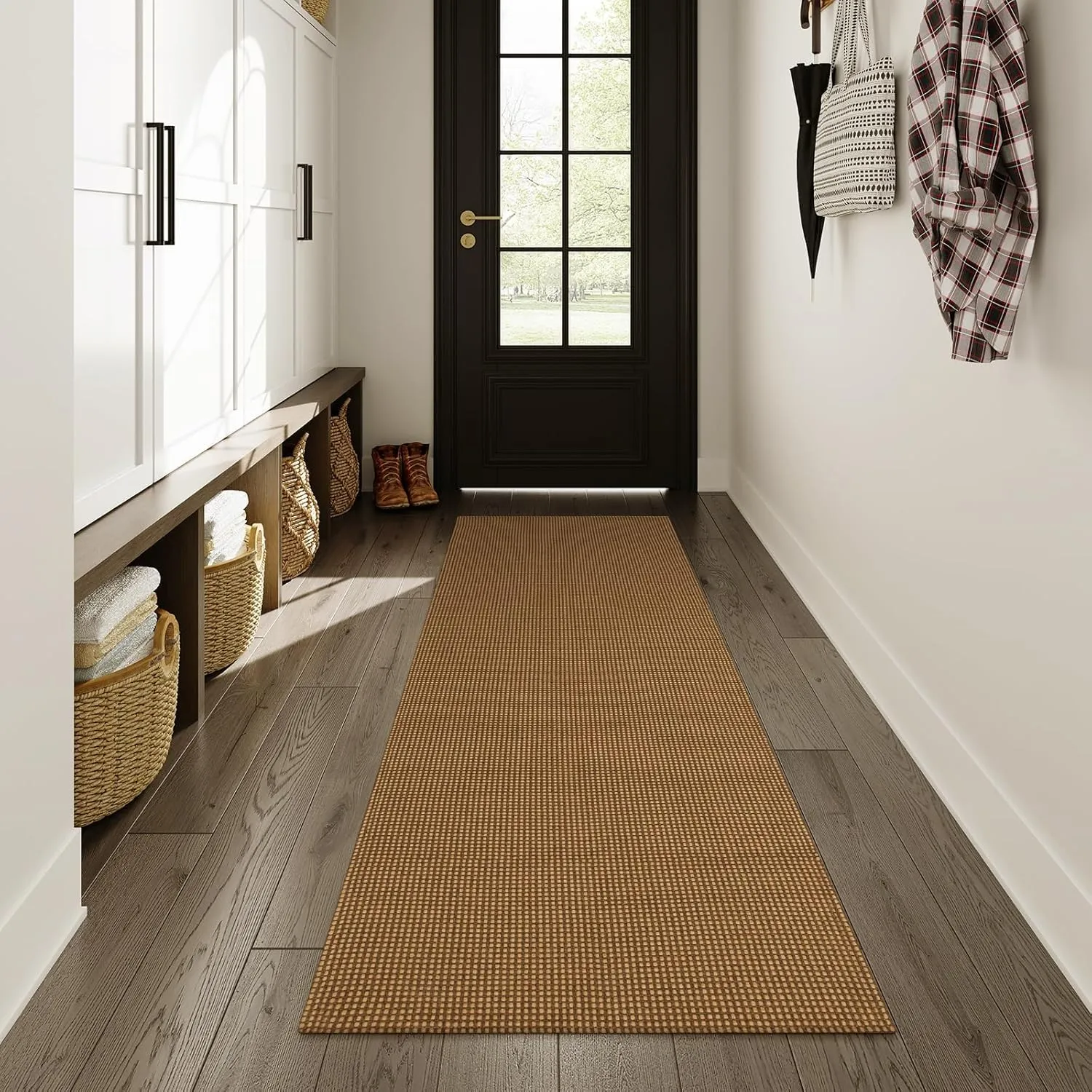 Uphome Kitchen Runner Rug, 2x6 Machine Washable Boho Runner Rug, Low Pile Woven Cotton Farmhouse Rug Runners for Hallway Non Slip, Stain Resistant Runners for Entryway Bedroom Kitchen Floor, Natural