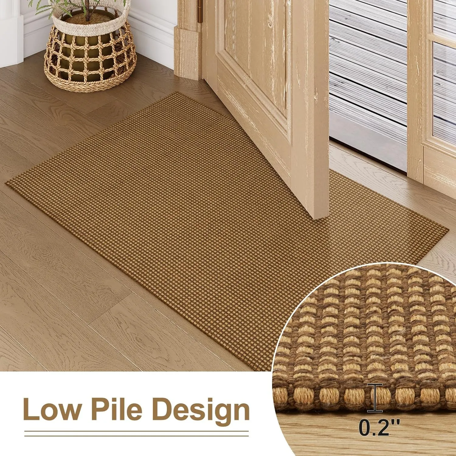 Uphome Kitchen Runner Rug, 2x6 Machine Washable Boho Runner Rug, Low Pile Woven Cotton Farmhouse Rug Runners for Hallway Non Slip, Stain Resistant Runners for Entryway Bedroom Kitchen Floor, Natural