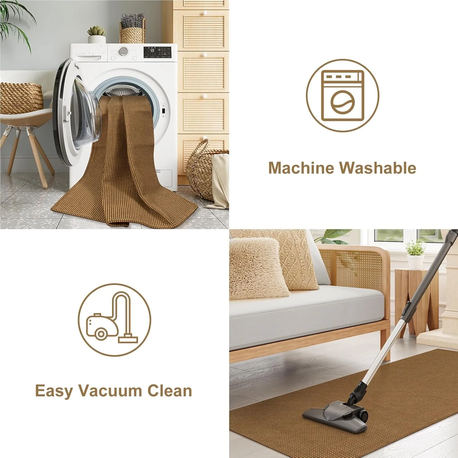 Uphome Kitchen Runner Rug, 2x6 Machine Washable Boho Runner Rug, Low Pile Woven Cotton Farmhouse Rug Runners for Hallway Non Slip, Stain Resistant Runners for Entryway Bedroom Kitchen Floor, Natural