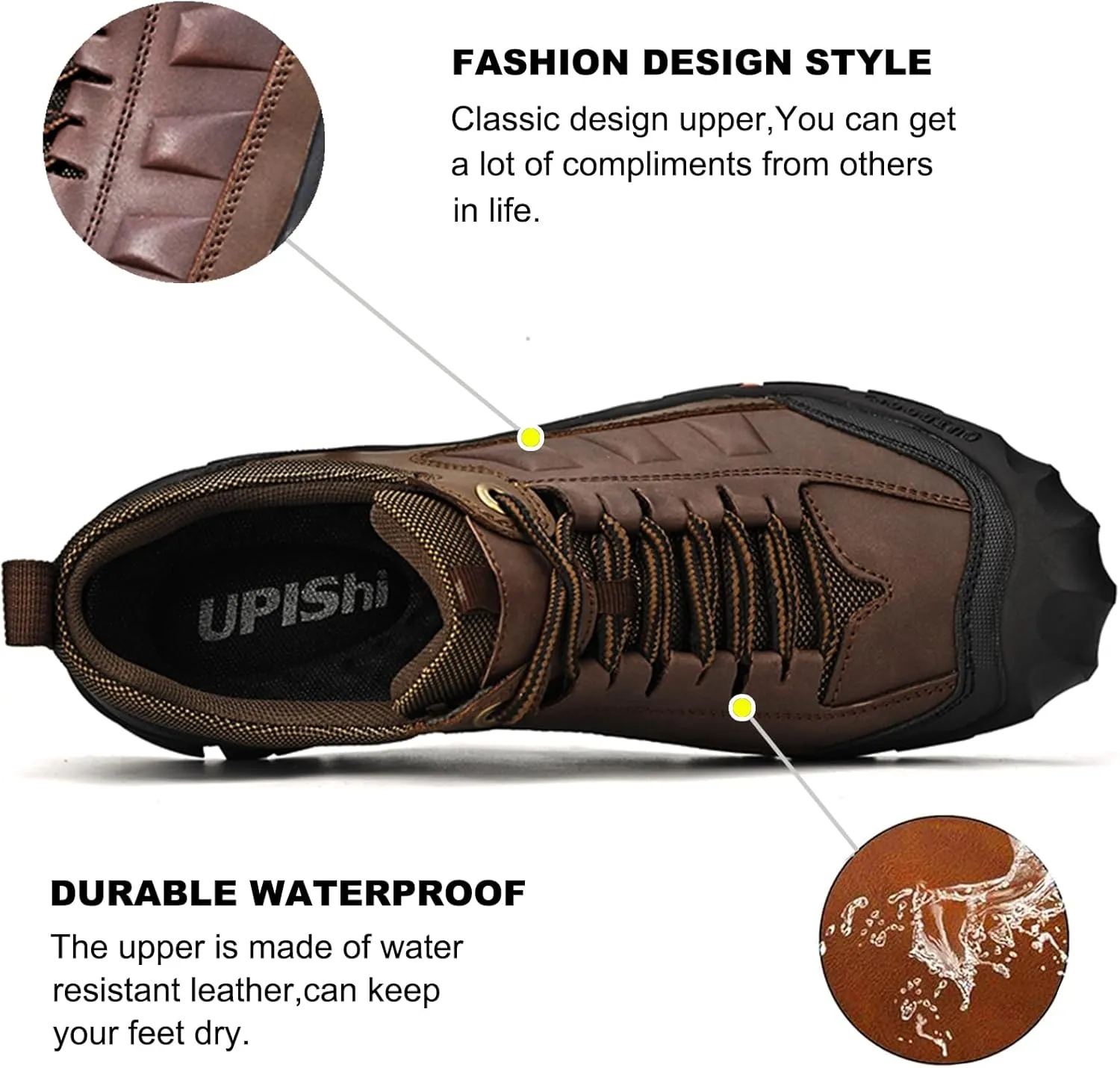 UPIShi Men's Hiking Waterproof Leather Outdoor Breathable Walking Casual Work Shoes
