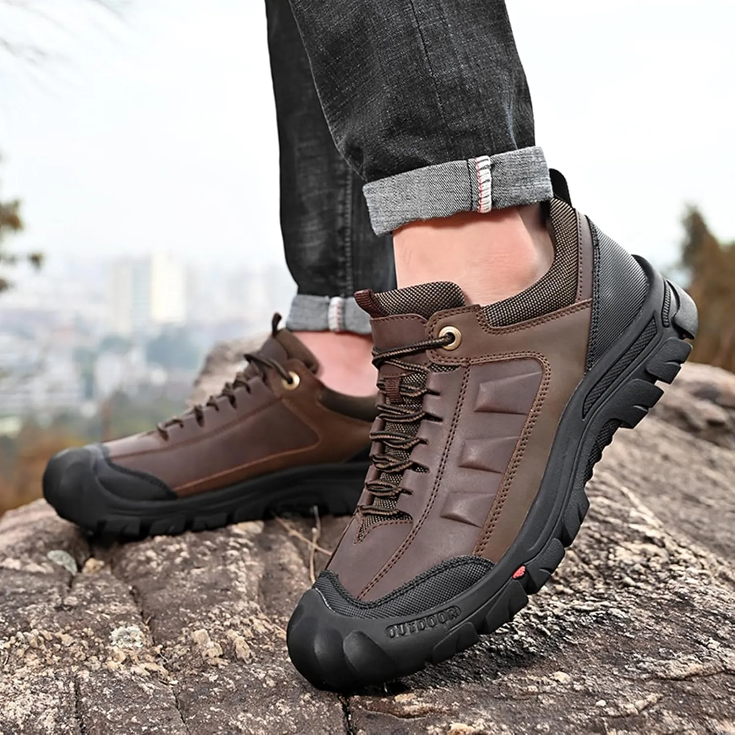 UPIShi Men's Hiking Waterproof Leather Outdoor Breathable Walking Casual Work Shoes