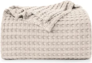 Utopia Bedding Khaki 100% Cotton Waffle Blanket 300 GSM [King - 90x108 Inch] Soft Lightweight Breathable Bed Blanket for All Season
